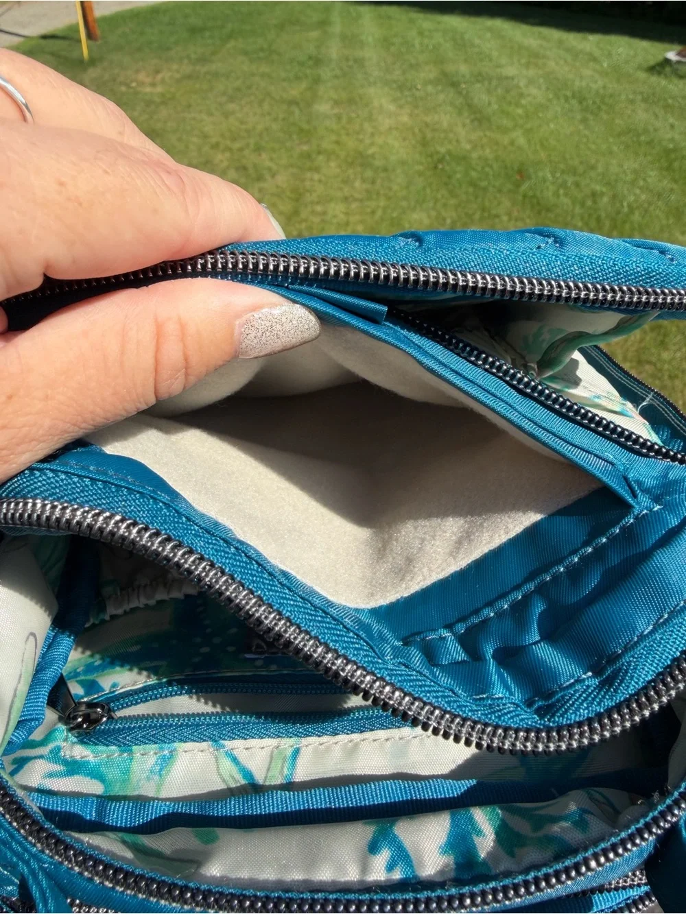 Lug Skeeter RFID Crossbody Bag Teal Blue Quilted Organizer Travel Purse